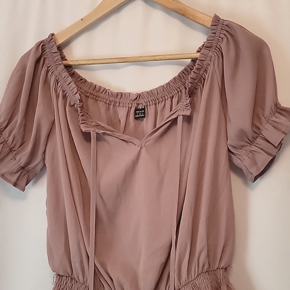 Shein Off Shoulder Tie Front Ruffle Hem Blouse NWOT - Picture 3 of 12